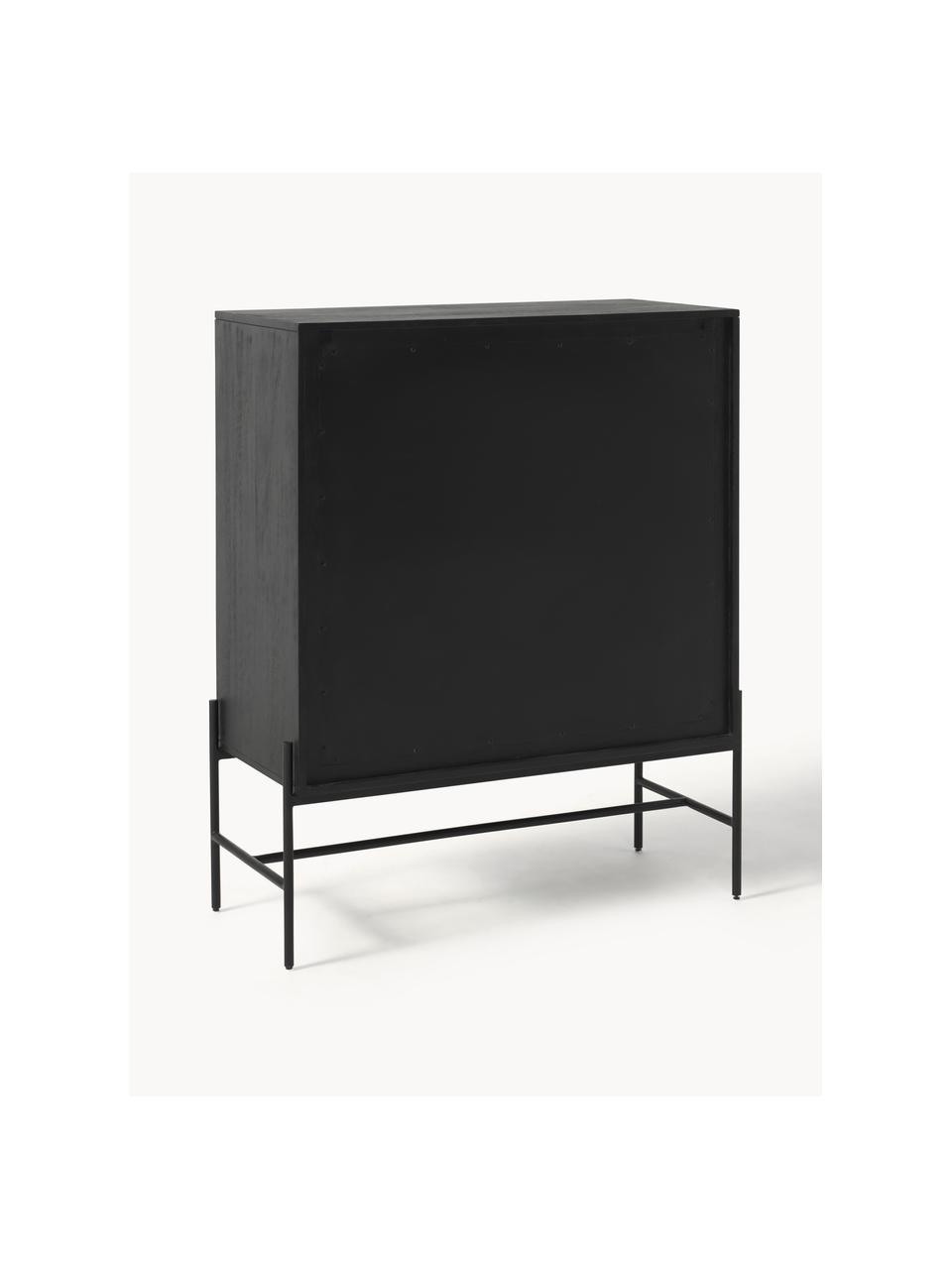 Credenza alta con intreccio viennese Vienna, Piedini: metallo verniciato a polv, Legno di mango, nero, Larg. 100 x Alt. 120 cm