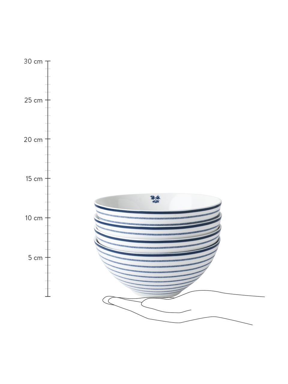 Ciotola con motivo blu Candy Rose 4 pz, Porcellana Fine Bone China, Bianco, blu, Ø 16 x Alt. 8 cm, 800 ml