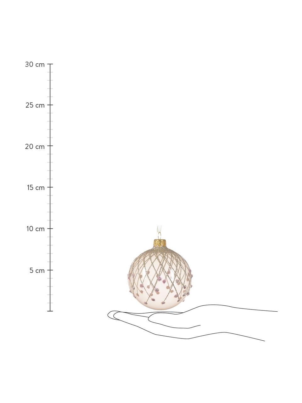 Boules de Noël Bling, 6 élém., Verre, Rose, beige, argenté, transparent, Ø 8 cm