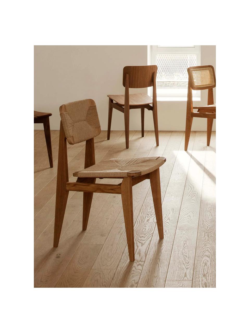 Silla de madera de nogal con asiento trenzado C-Chair, Estructura: madera de nogal americano, Madera de nogal americano, beige claro, An 41 x F 53 cm