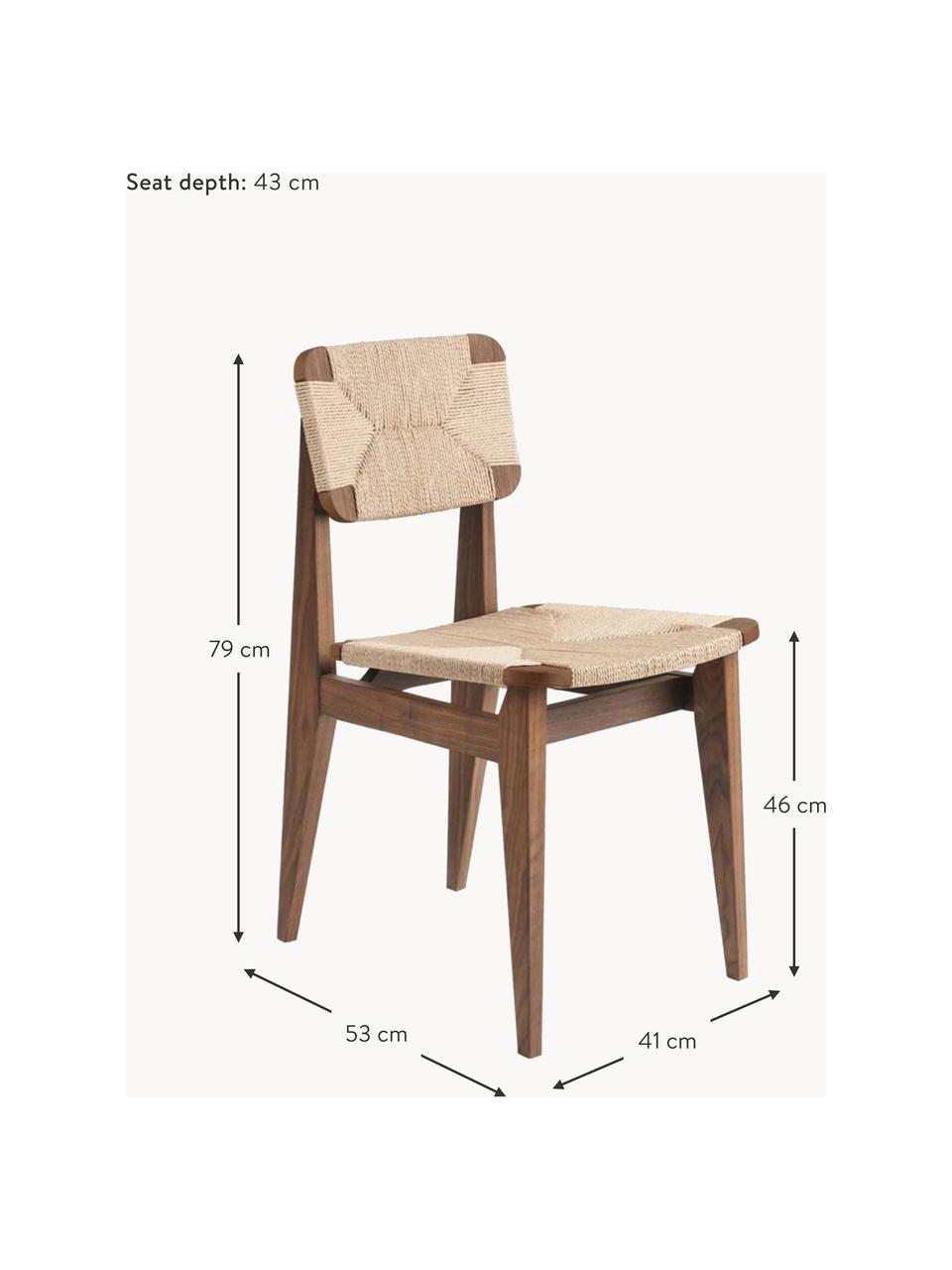 Krzesło z drewna orzecha włoskiego z plecionym siedziskiem C-Chair, Drewno orzecha włoskiego, Jasny beżowy, S 41 x G 53 cm