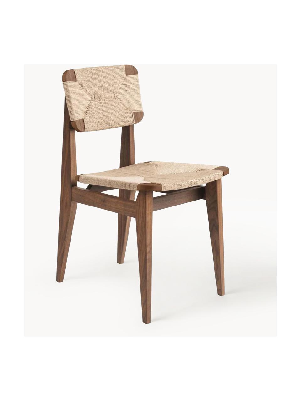 Holzstuhl C-Chair aus Walnussholz mit geflochtener Sitzfläche, Gestell: Amerikanisches Walnusshol, Amerikanisches Walnussholz, Hellbeige, B 41 x T 53 cm