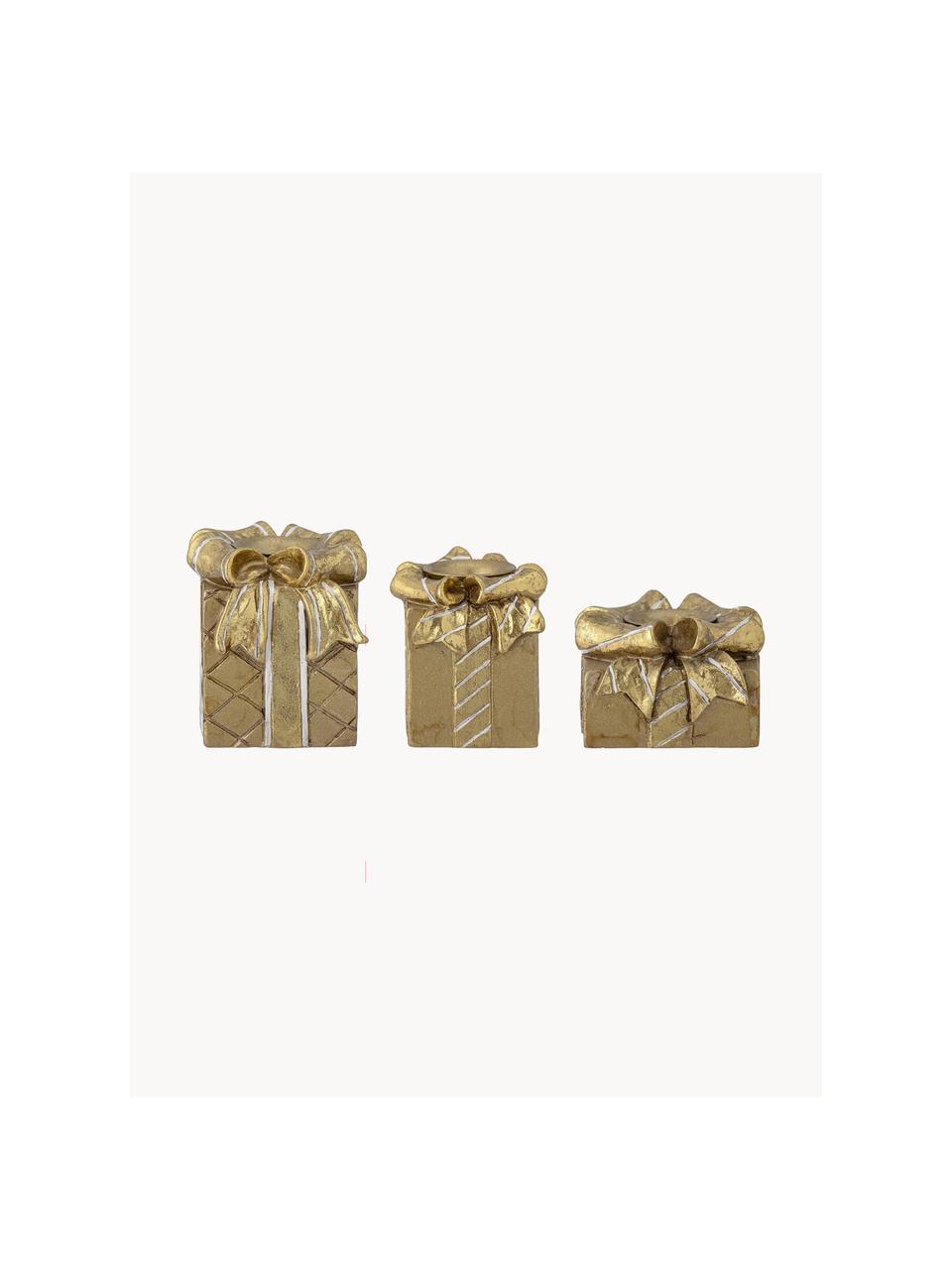 Candelabros navideños artesanales Halia, 3 uds., Poliresina, Dorado, Set de diferentes tamaños