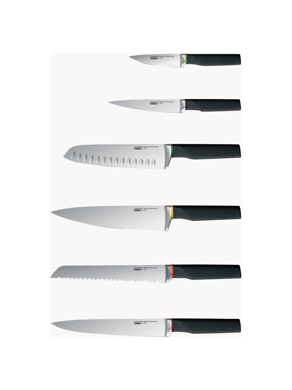 Ceppo per coltelli con 6 coltelli Lock Block, Coltello: acciaio inossidabile, Manico: plastica, Nero, argentato, Set in varie misure