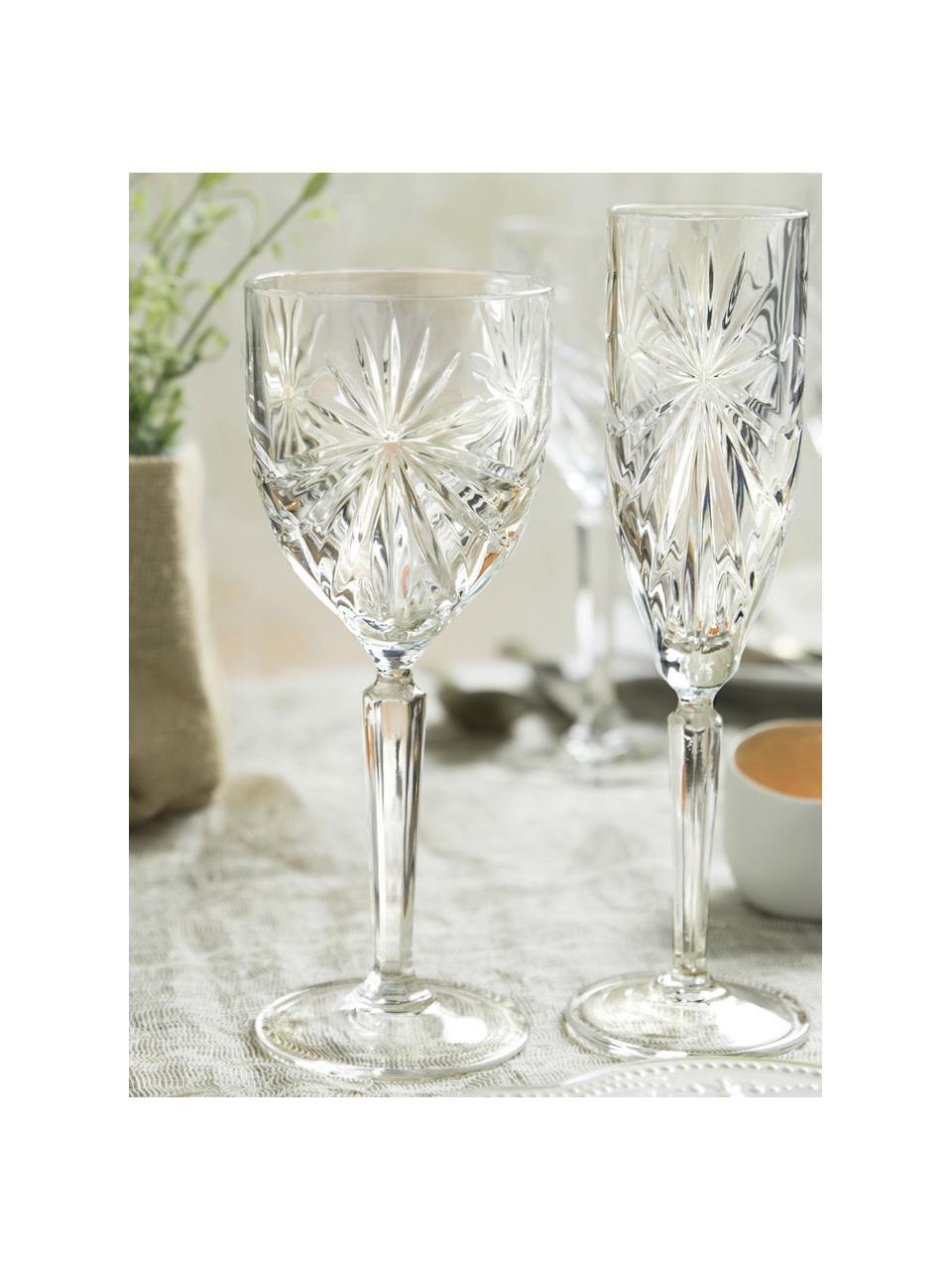 Copas de vino blanco de cristal con relieve Oasis, 6 uds., Cristal Luxion, Transparente, Ø 8 x Al 19 cm, 210 ml