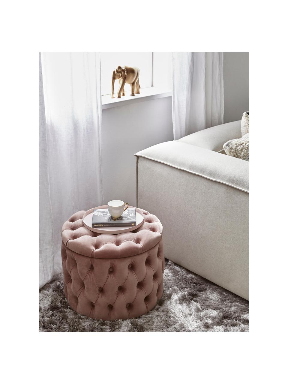 Pouf coffre en velours Chiara, Velours vieux rose, Ø 50 x haut. 42 cm