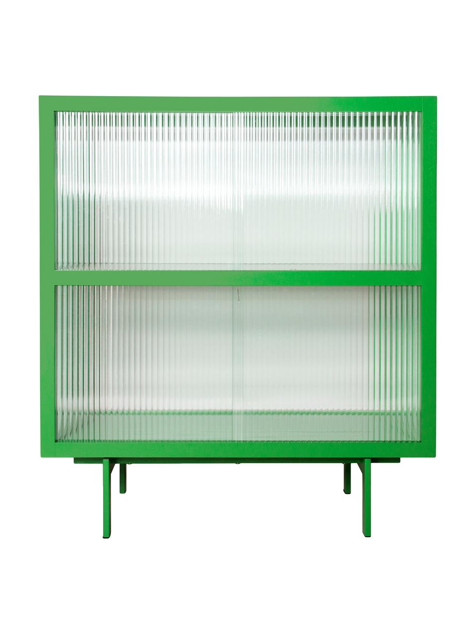 Highboard Oli mit Glas-Schiebetüren, Korpus: Eschenholz, beschichtet, Transparent, Grün, B 80 x H 89 cm