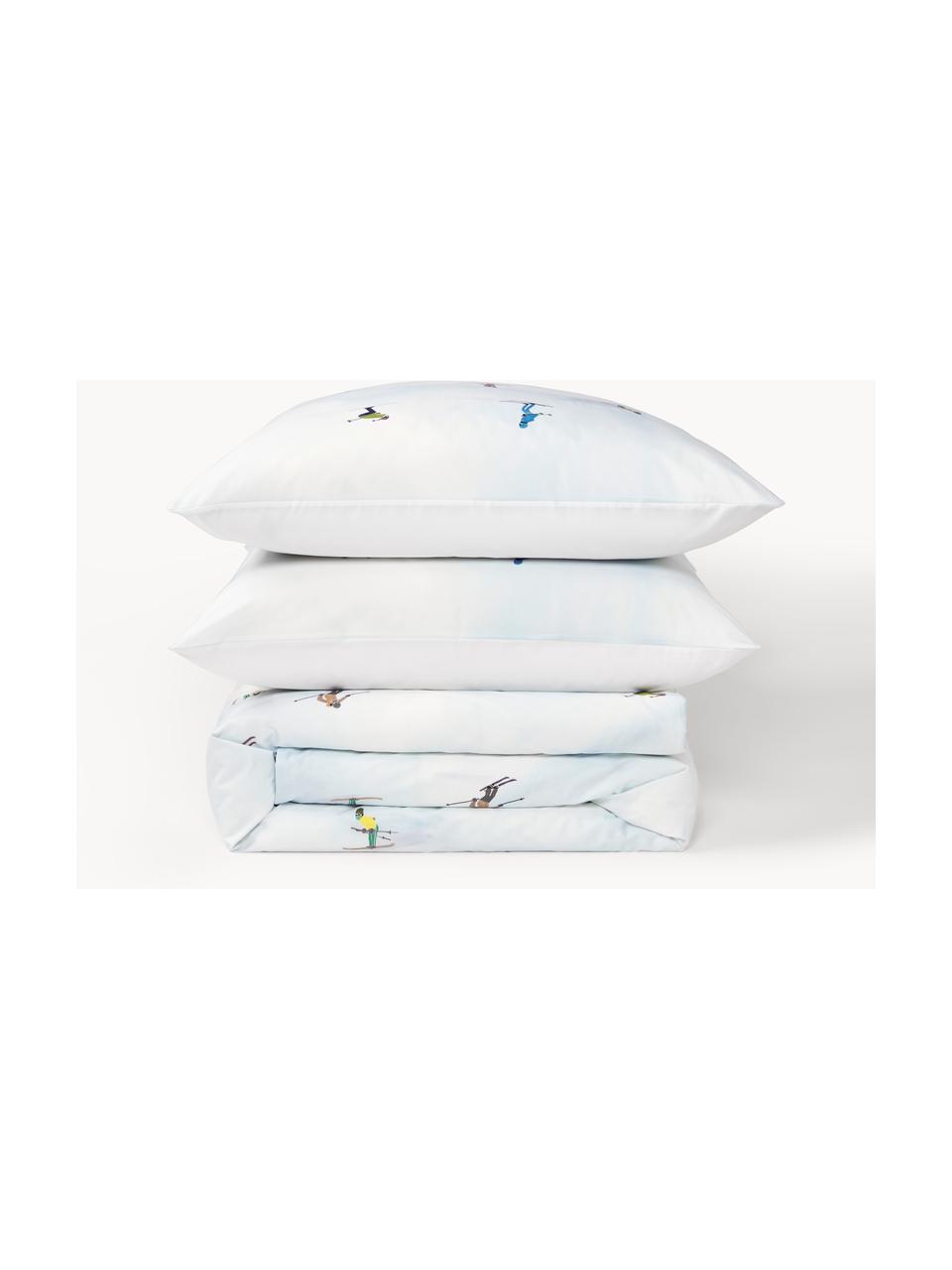 Housse de couette design en percale de coton Ski de Kera Till, Bleu ciel, larg. 200 x long. 200 cm