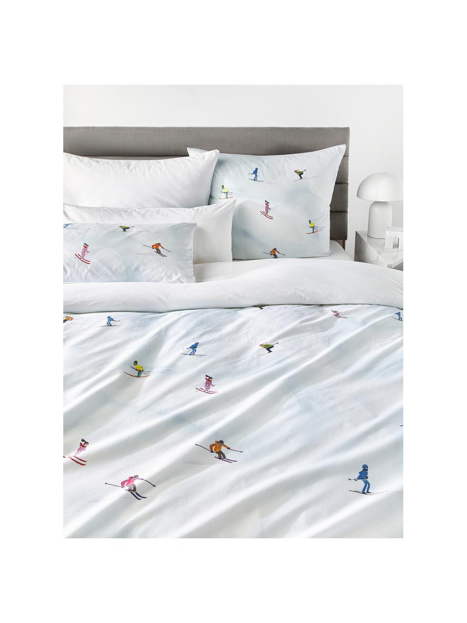 Housse de couette design en percale de coton Ski de Kera Till, Bleu ciel, larg. 200 x long. 200 cm