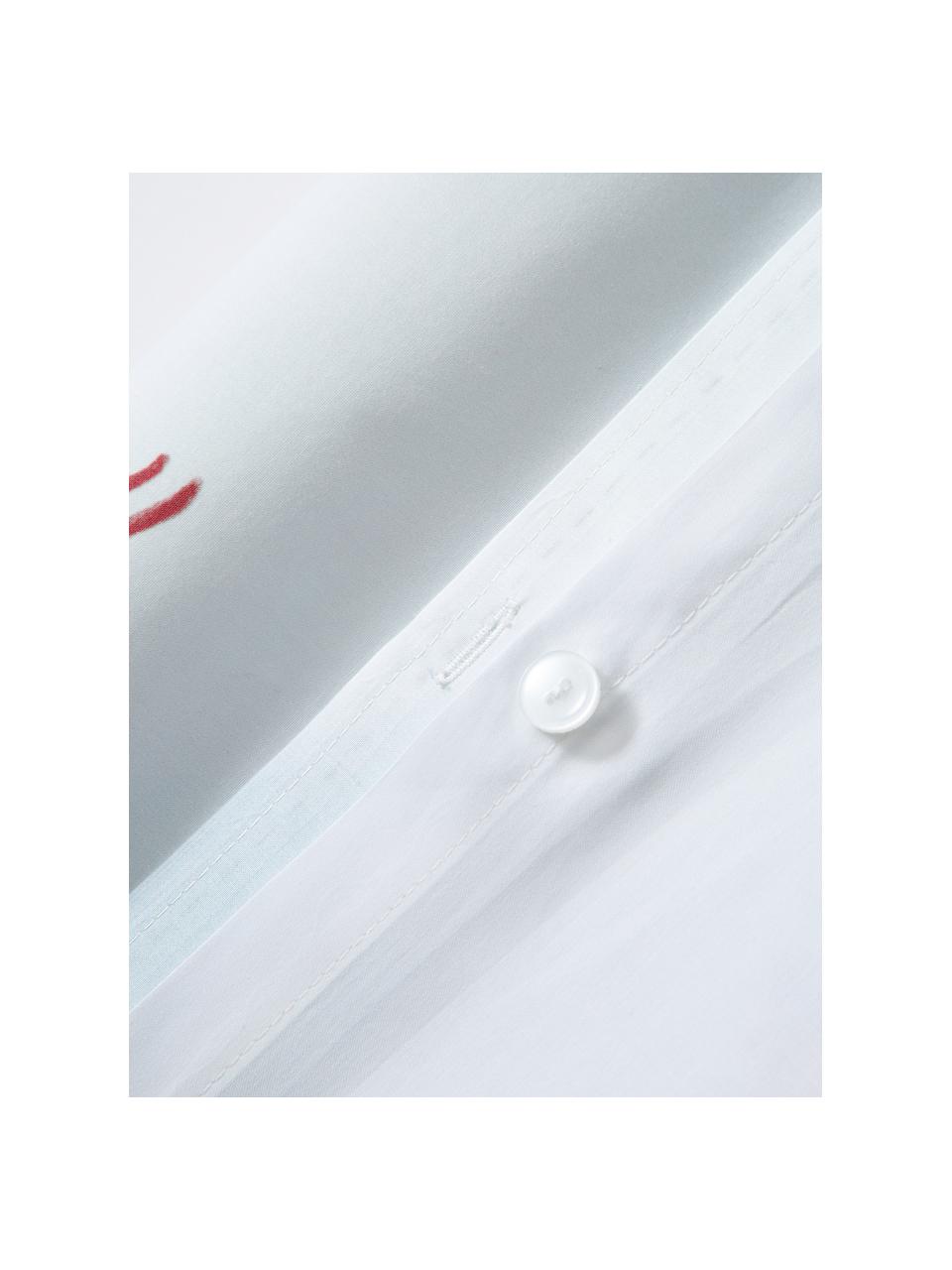 Copripiumino di design in cotone percalle Ski di Kera Till, Azzurro, bianco, Larg. 200 x Lung. 200 cm
