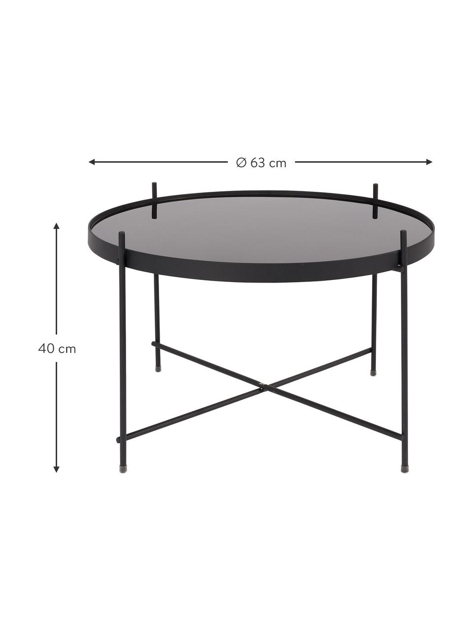 Ronde salontafel Cupid, Frame: gepoedercoat metaal, Tafelblad: glas, Zwart, Ø 63 cm