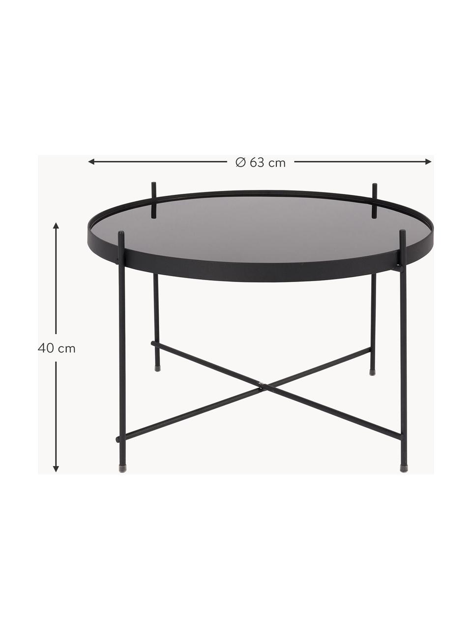 Ronde salontafel Cupid met afneembare glazen tafelblad, Frame: gepoedercoat metaal, Tafelblad: glas, Zwart, Ø 63 cm