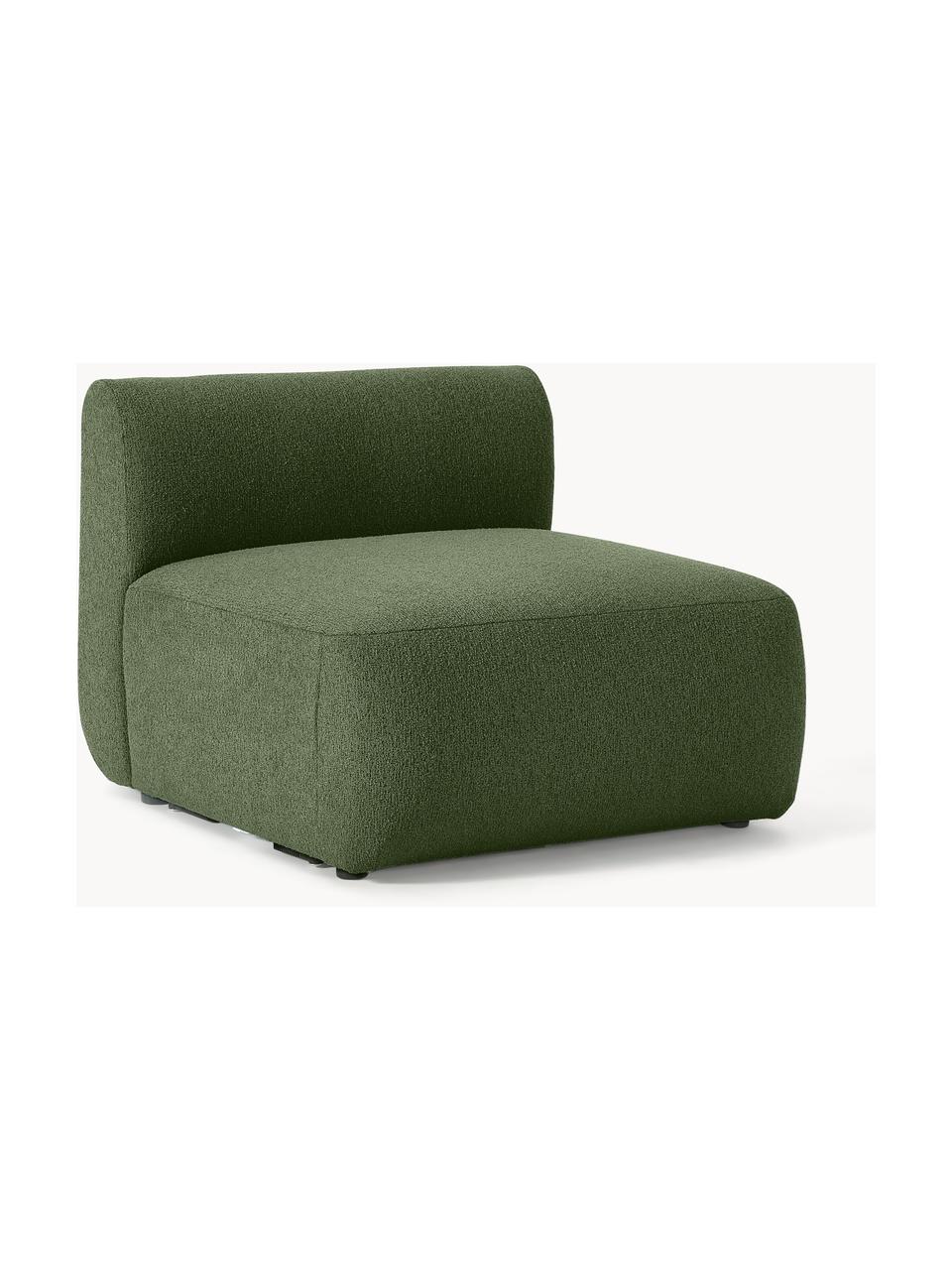 Módulo central en tejido bouclé Sofia, Tapizado: tejido bouclé (100% polié, Estructura: madera de abeto, tablero , Patas: plástico Este producto es, Bouclé verde oscuro, An 87 x F 103 cm