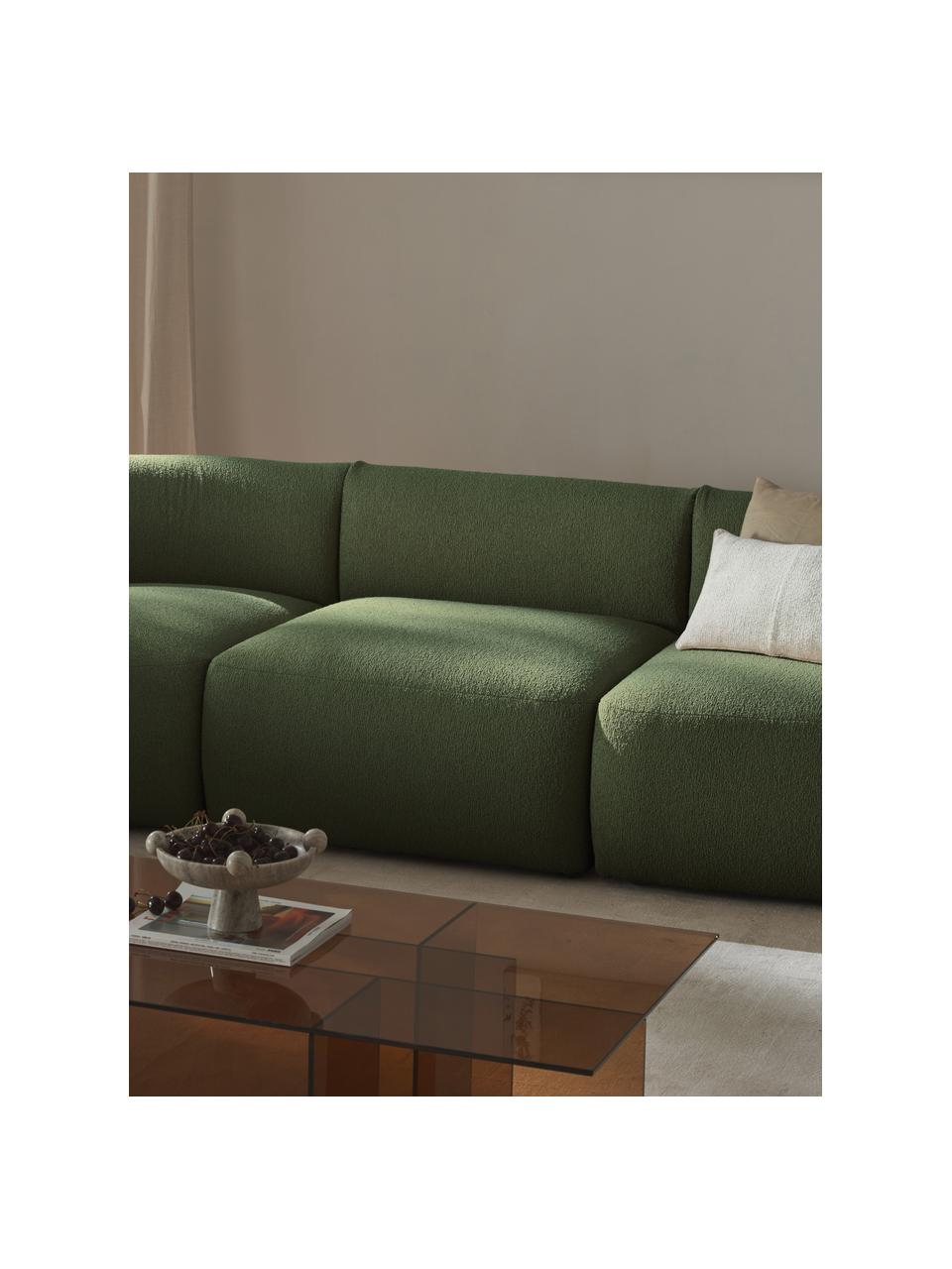 Modulo centrale in bouclé Sofia, Rivestimento: bouclé (100% poliestere) , Struttura: legno di abete rosso, tru, Piedini: plastica Questo prodotto , Bouclé verde scuro, Larg. 87 x Prof. 103 cm