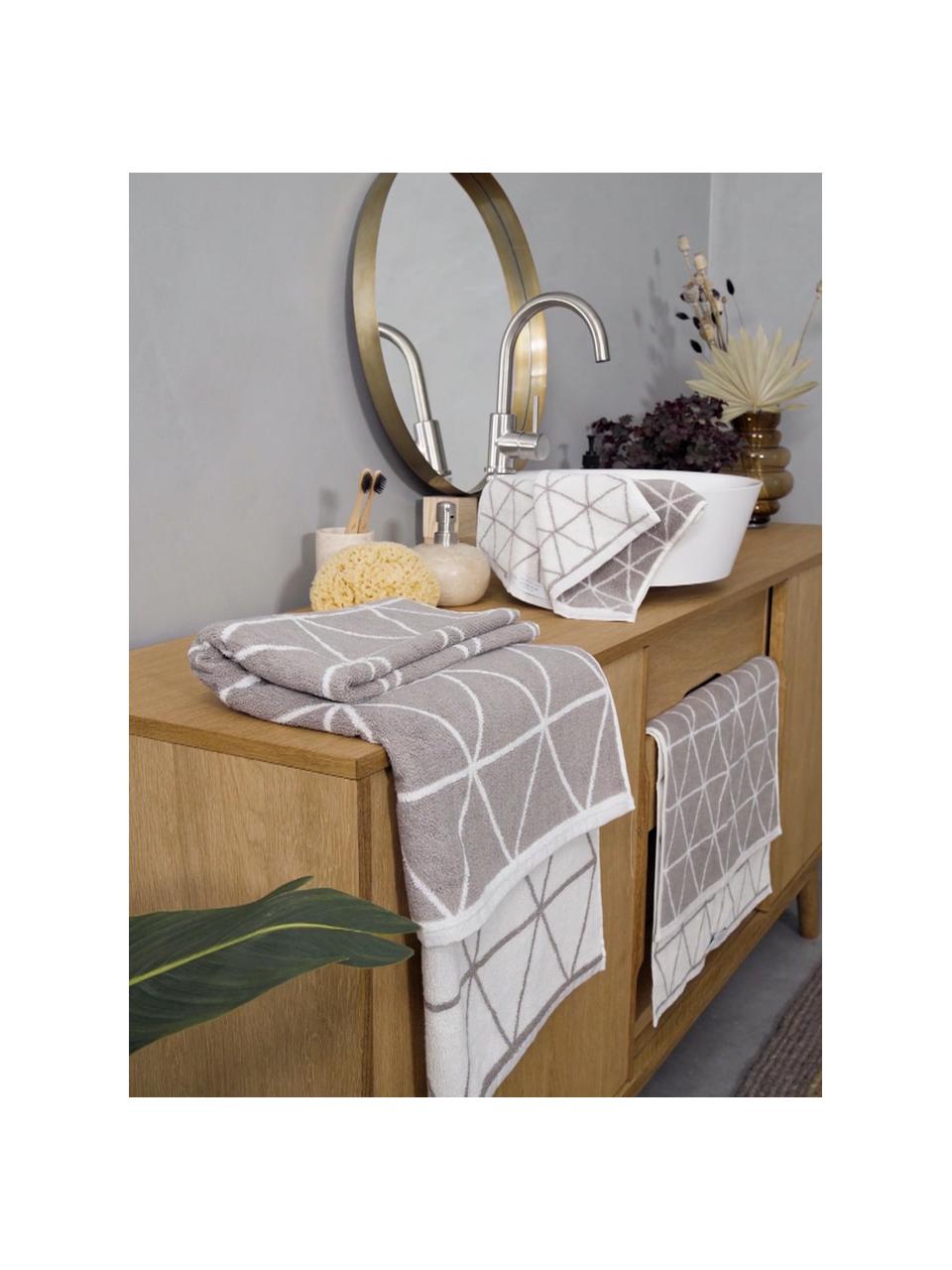 Set 3 asciugamani reversibili con motivo grafico Elina, Taupe & bianco crema, fantasia, Set in varie misure
