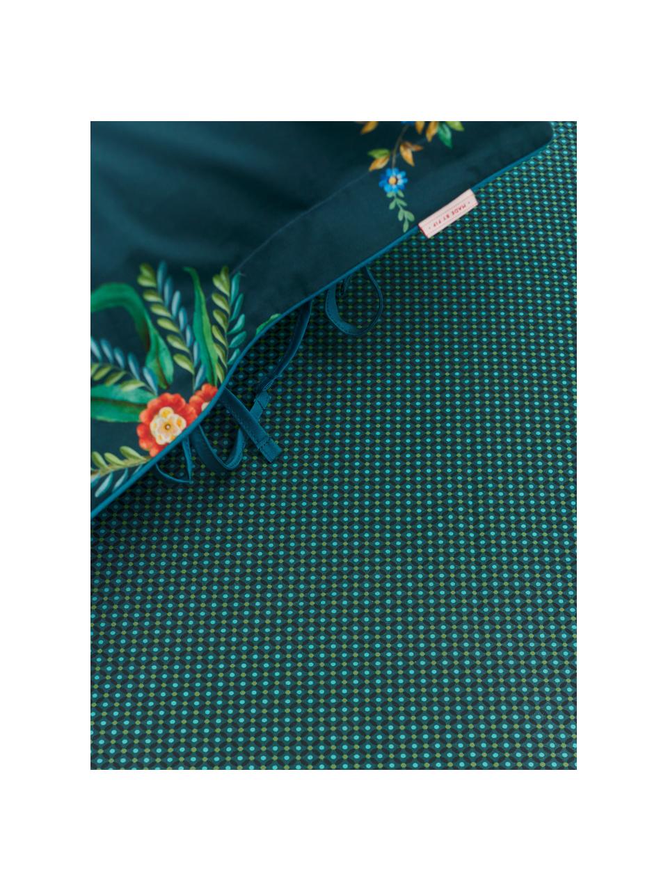 Fein gemustertes Baumwollperkal-Spannbettlaken Cross Stitch, Webart: Perkal Fadendichte 200 TC, Dunkelgrün, Grün, Blau, 90 x 200 cm