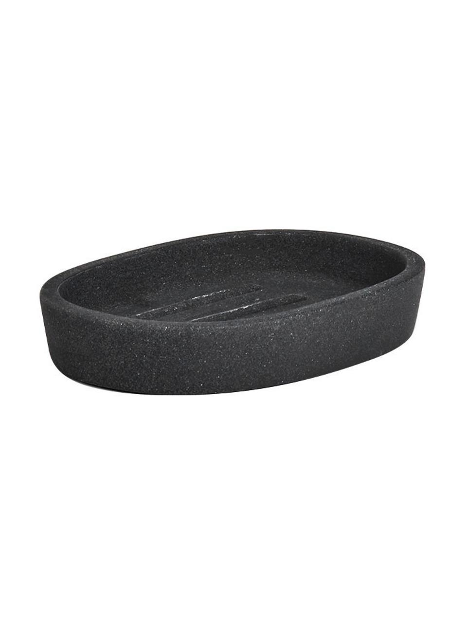 Seifenschale Dark Stone aus Kunststoff, Polyresin, Schwarz, 12 x 2 cm