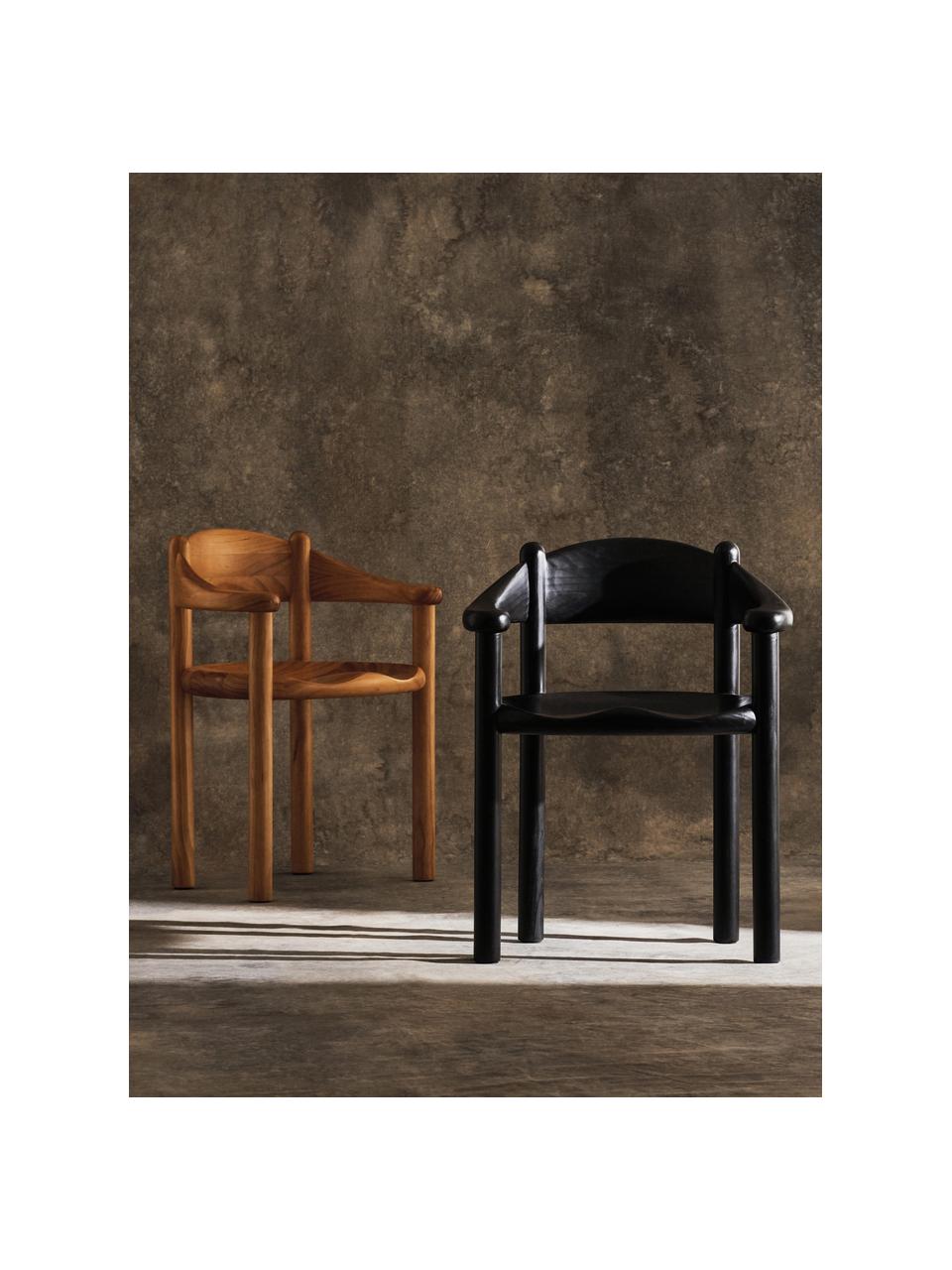 Krzesło z drewna sosnowego z podłokietnikami Daumiller, Drewno sosnowe lakierowane, Drewno sosnowe lakierowane na czarno, S 61 x G 49 cm