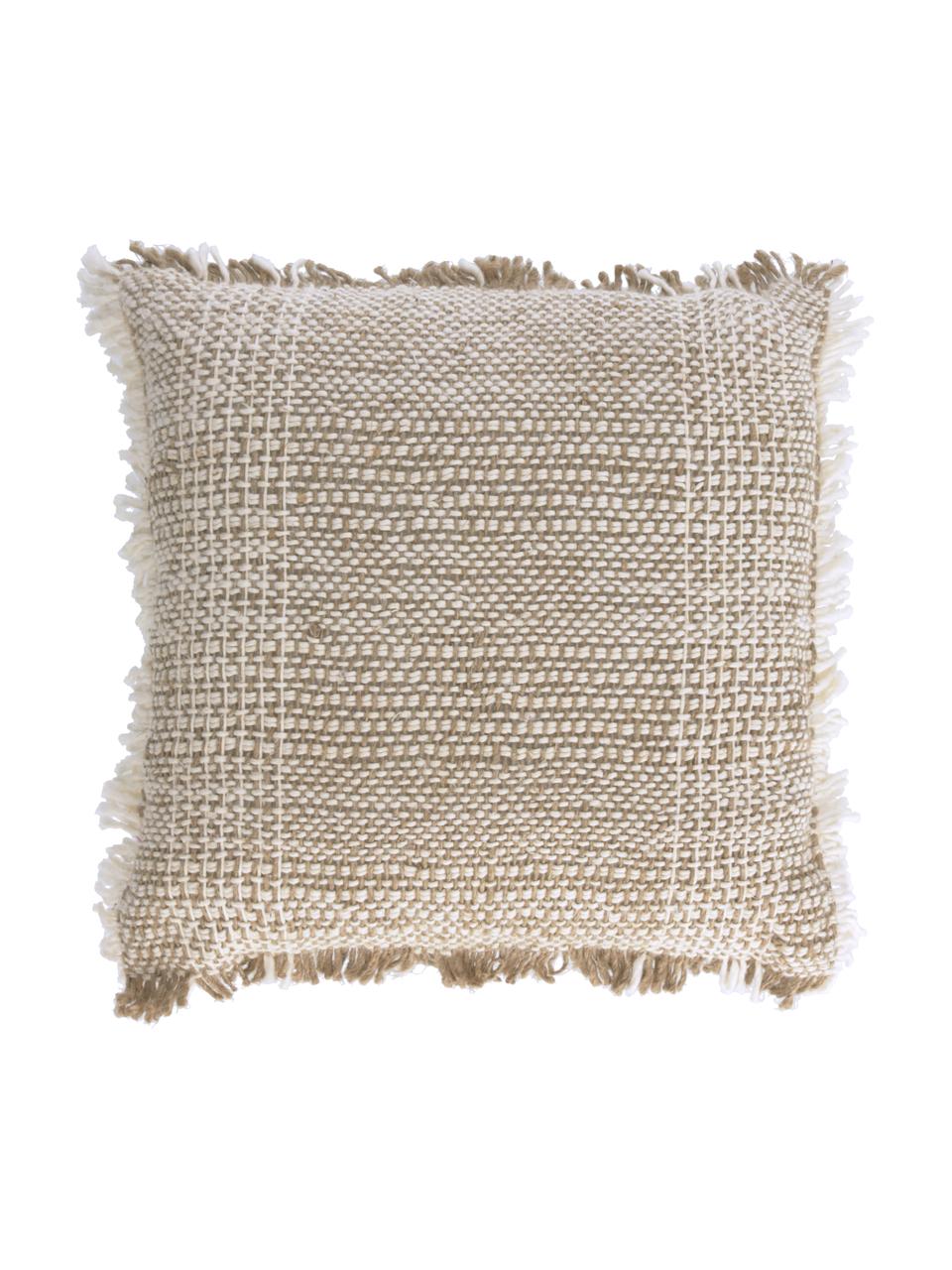 Federa arredo con superfice strutturata e frange Ami, 100% cotone, Beige, Larg. 45 x Lung. 45 cm