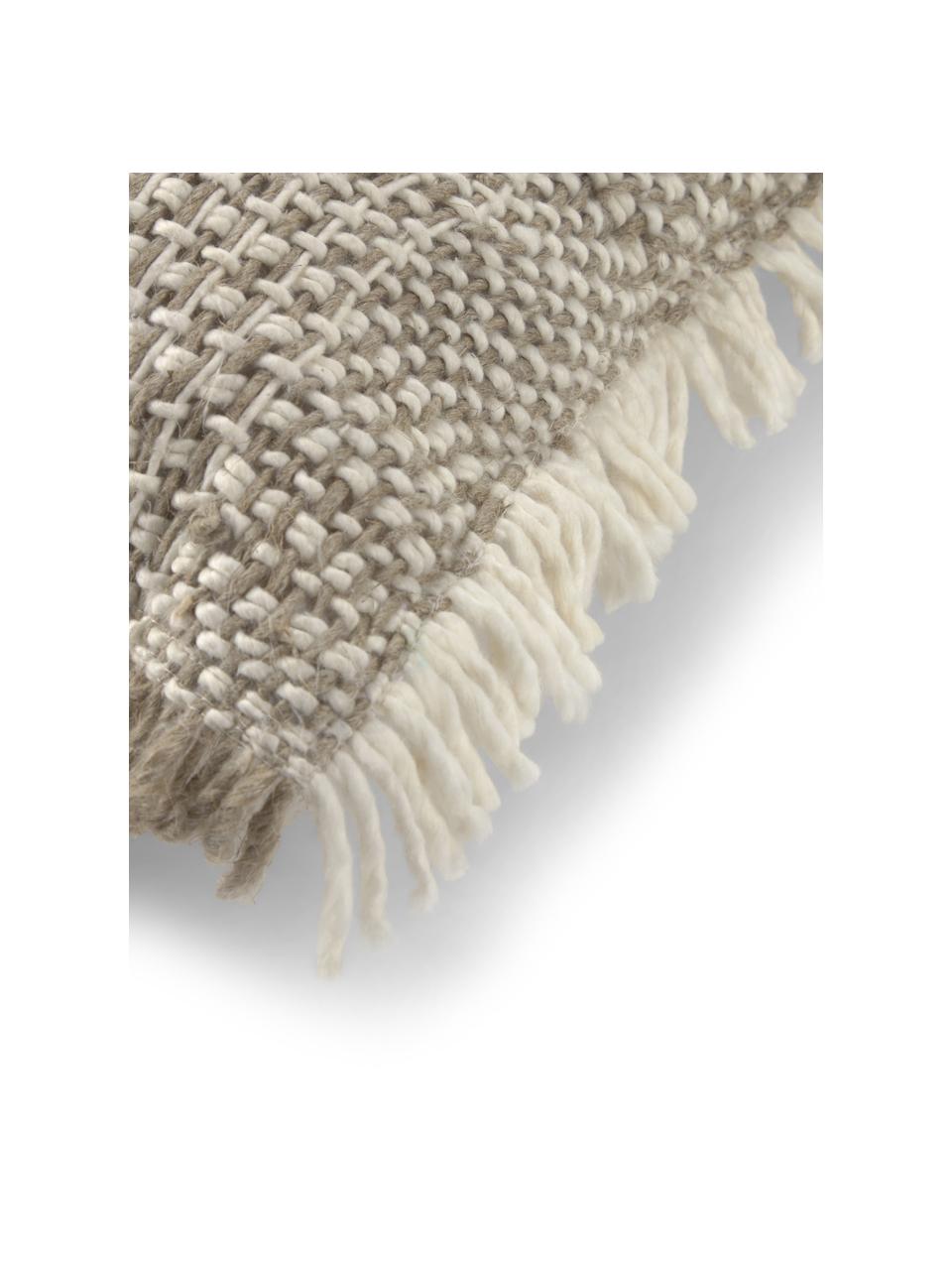 Federa arredo con superfice strutturata e frange Ami, 100% cotone, Beige, Larg. 45 x Lung. 45 cm