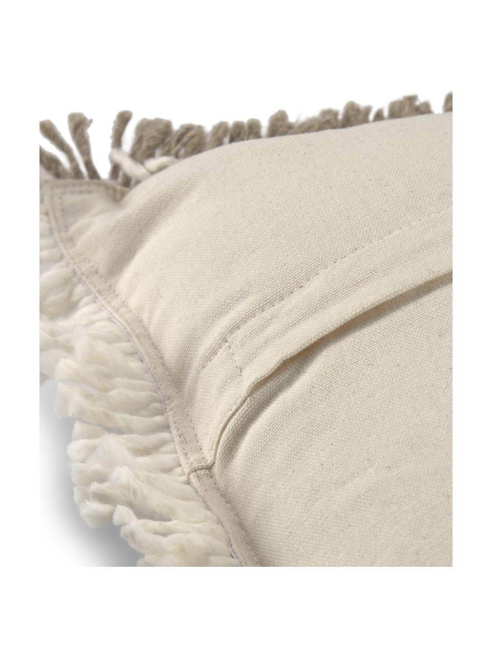 Kussenhoes Ami met structuur-oppervlak en franjes, 100% katoen, Beige, B 45 x L 45 cm