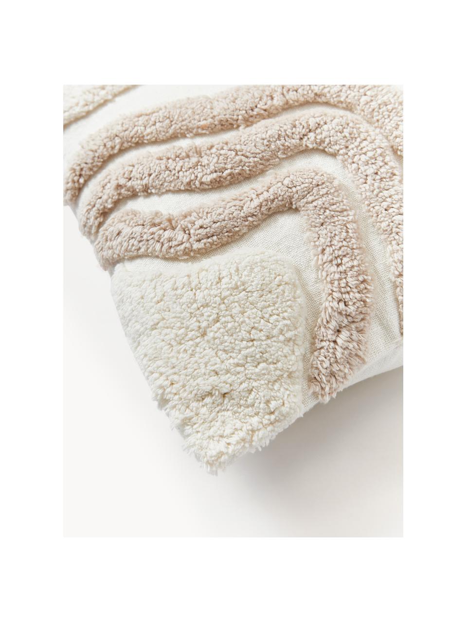 Copricuscino con decoro Coraline, 100% cotone, Beige chiaro, bianco crema, Larg. 45 x Lung. 45 cm