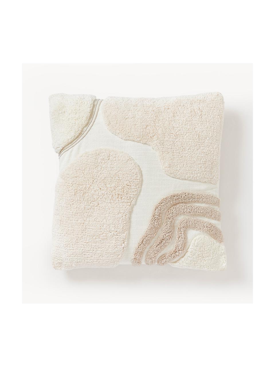 Housse de coussin 45x45 décorative Coraline, 100 % coton, Beige clair, blanc crème, larg. 45 x long. 45 cm