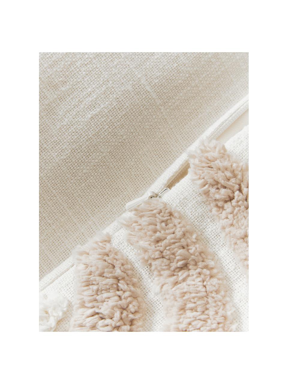 Funda de cojín decorativa con relieves Coraline, 100% algodón, Beige claro, blanco crema, An 45 x L 45 cm