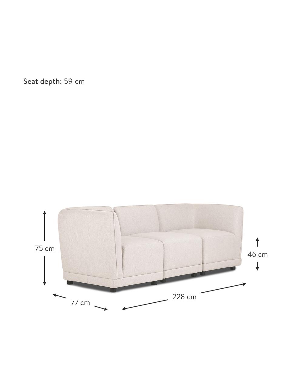 Sofa modułowa Ari (3-osobowa), Tapicerka: 100% poliester Dzięki tka, Stelaż: lite drewno, sklejka, Nogi: tworzywo sztuczne, Beżowy, S 228 x G 77 cm