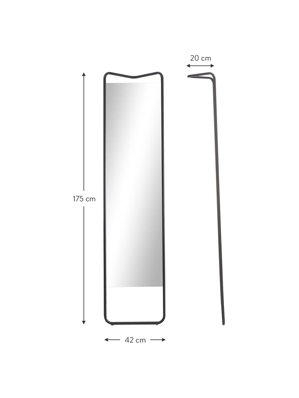 Hranaté stojací zrcadlo s hliníkovým rámem Kasch, Černá, Š 42 cm, V 175 cm