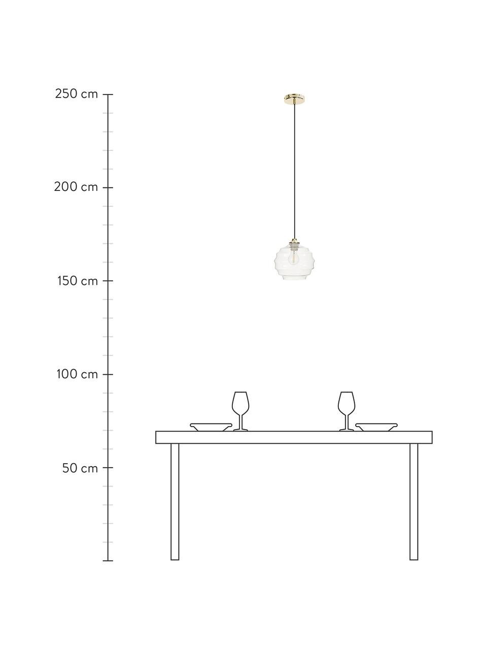 Kleine hanglamp Irina van geribbeld glas, Lampenkap: glas, Baldakijn: gegalvaniseerd metaal, Decoratie: gegalvaniseerd metaal, Goudkleurig, transparant, Ø 22 x H 19 cm