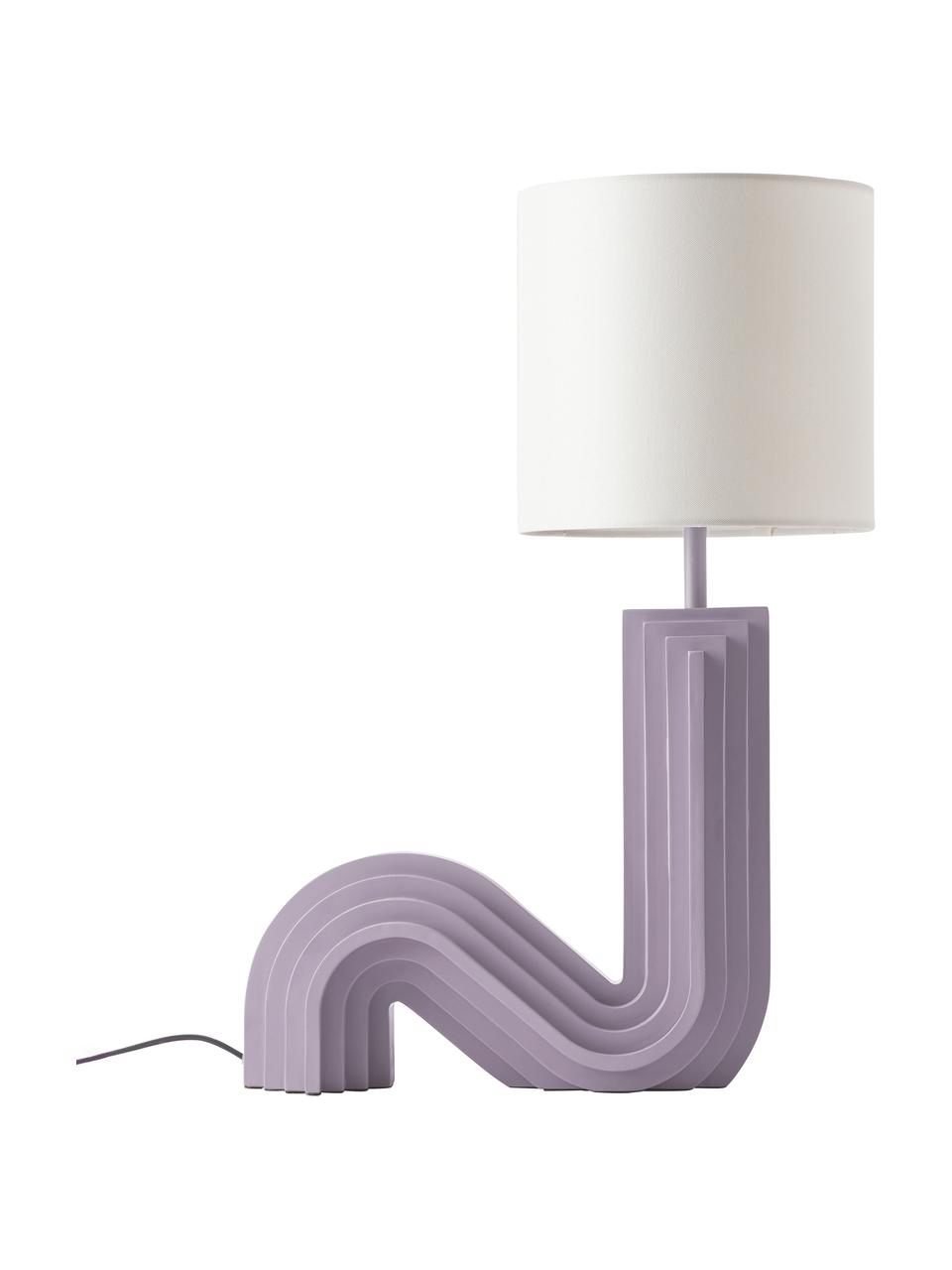Design Tischlampe Luomo, Lampenschirm: Leinenstoff, Lampenfuß: Harz, lackiert, Gebrochenes Weiß, Lila, Ø 24 x H 61 cm