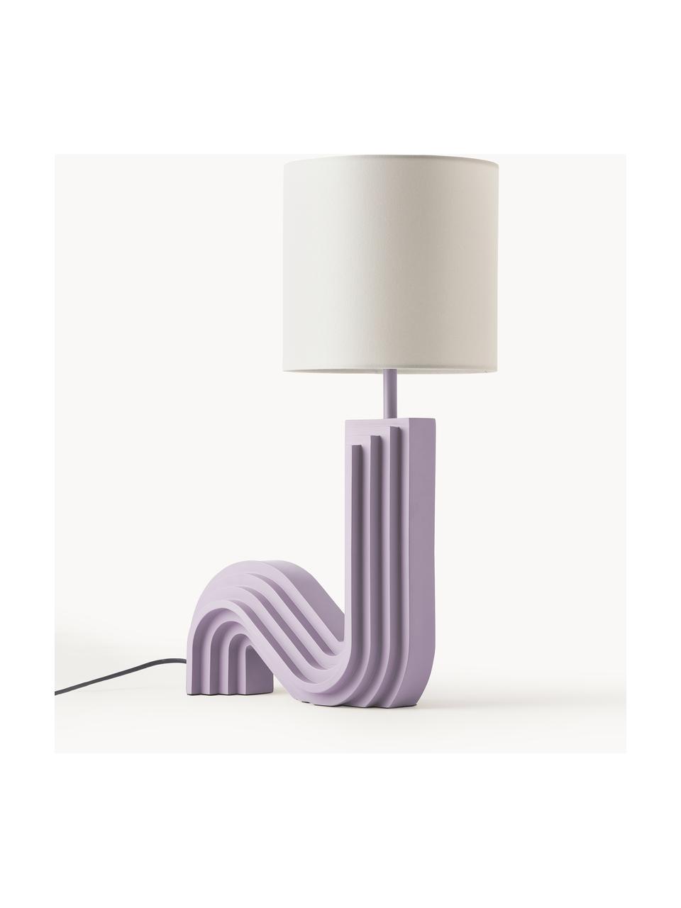 Design Tischlampe Luomo, Lampenschirm: Leinenstoff, Off White, Lavendel, B 43 x H 61 cm