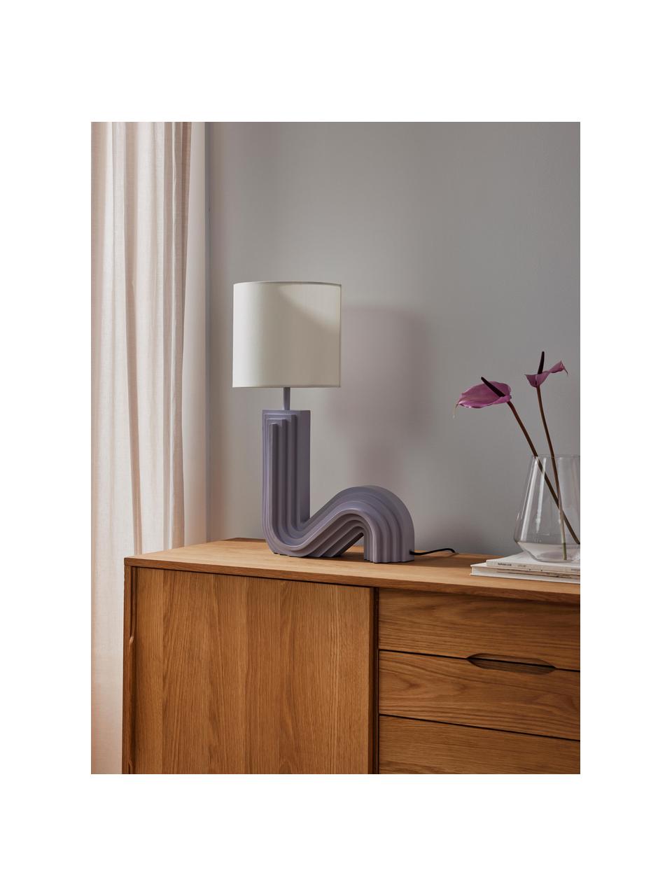 Design Tischlampe Luomo, Lampenschirm: Leinenstoff, Lampenfuß: Harz, lackiert, Off White, Lavendel, B 43 x H 61 cm