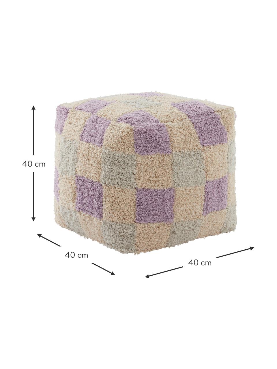 Károvaný puf Minden, Levandulová, mátově zelená, světle béžová, Š 40 cm, V 40 cm