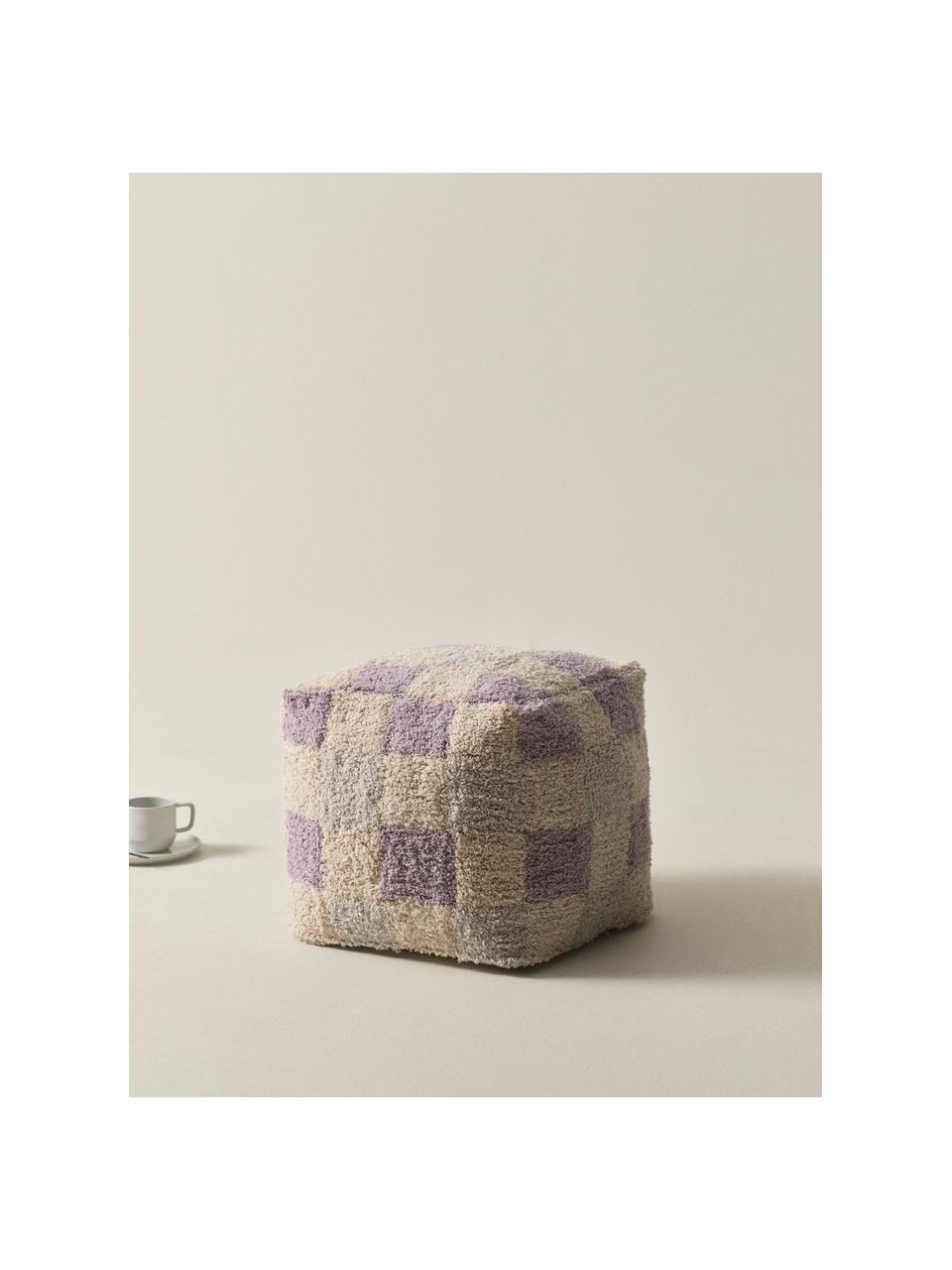 Karierter Pouf Minden, Bezug: 100 % Baumwolle, Lavendel, Mintgrün, Hellbeige, B 40 x H 40 cm