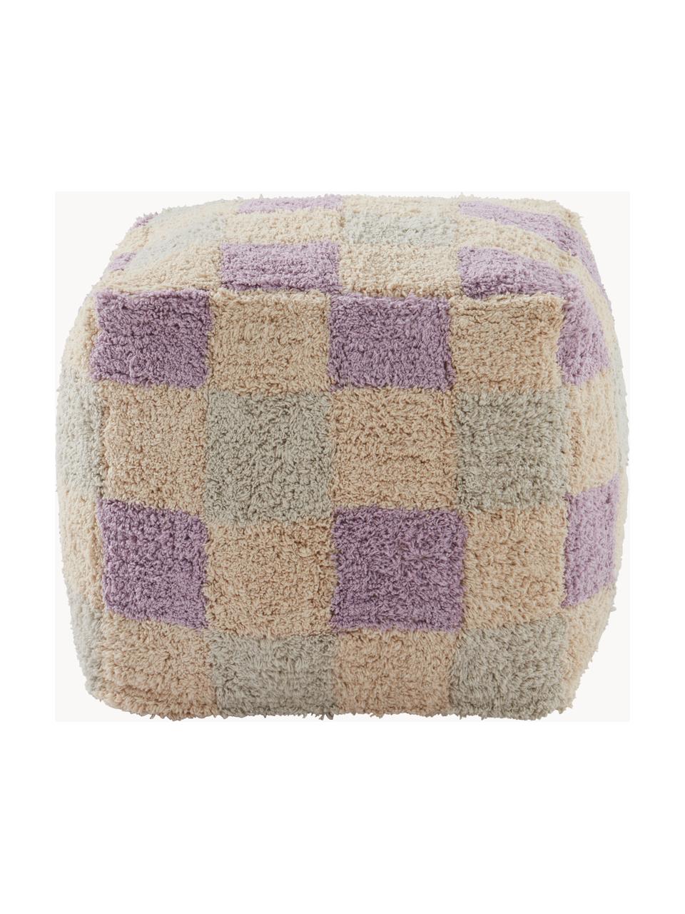 Pouf a quadretti Minden, Rivestimento: 100% cotone, Lavanda, verde menta, beige chiaro, Larg. 40 x Alt. 40 cm