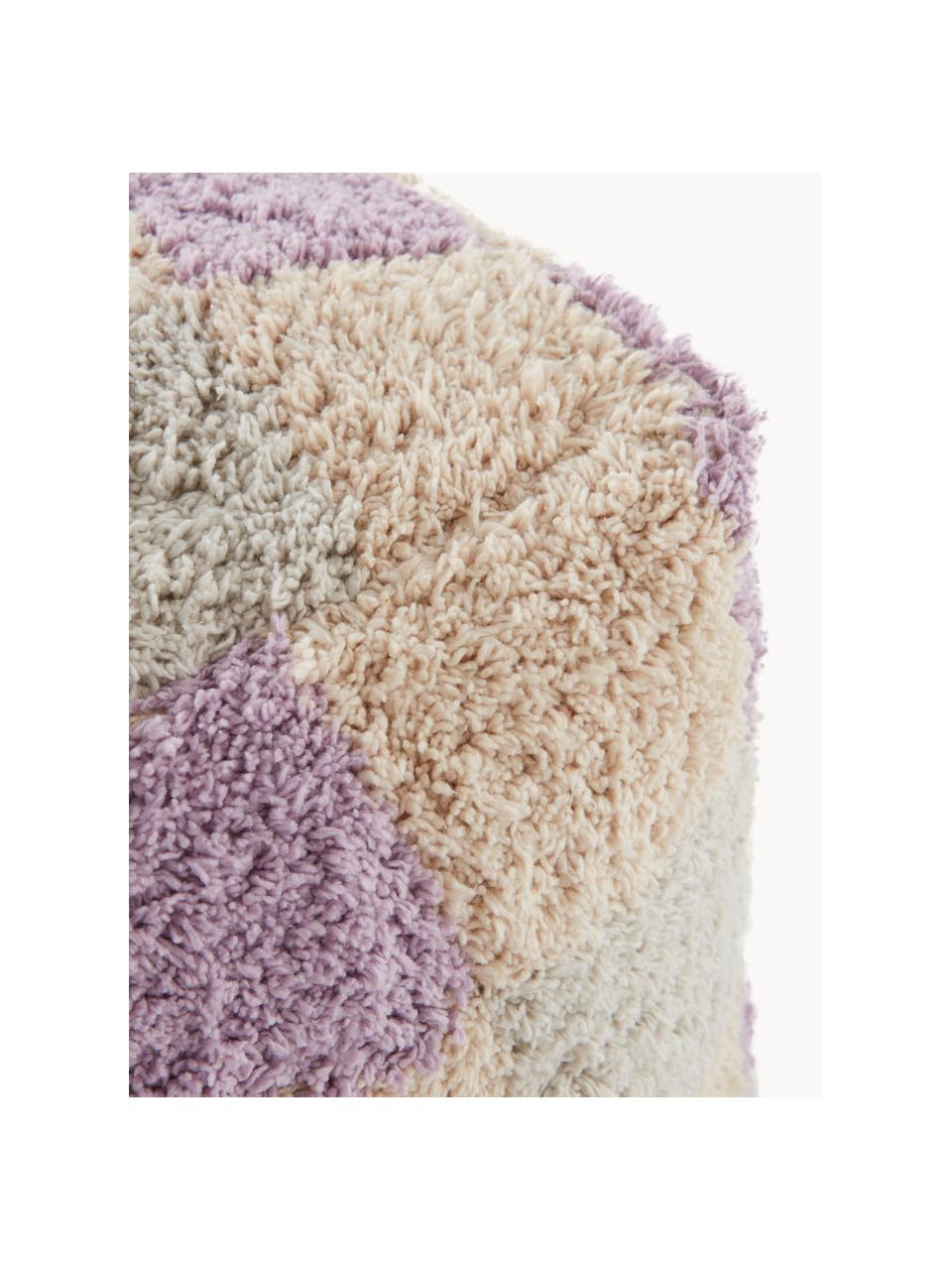 Geruite poef Minden, Bekleding: 100 % katoen, Lavendel, mintgroen, lichtbeige, B 40 x H 40 cm