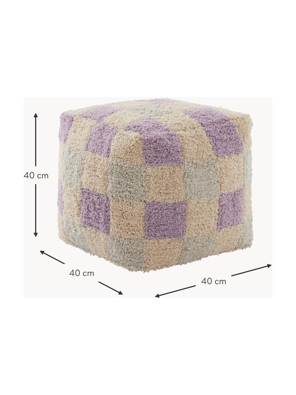 Pouf a quadretti Minden, Rivestimento: 100% cotone, Lavanda, verde menta, beige chiaro, Larg. 40 x Alt. 40 cm