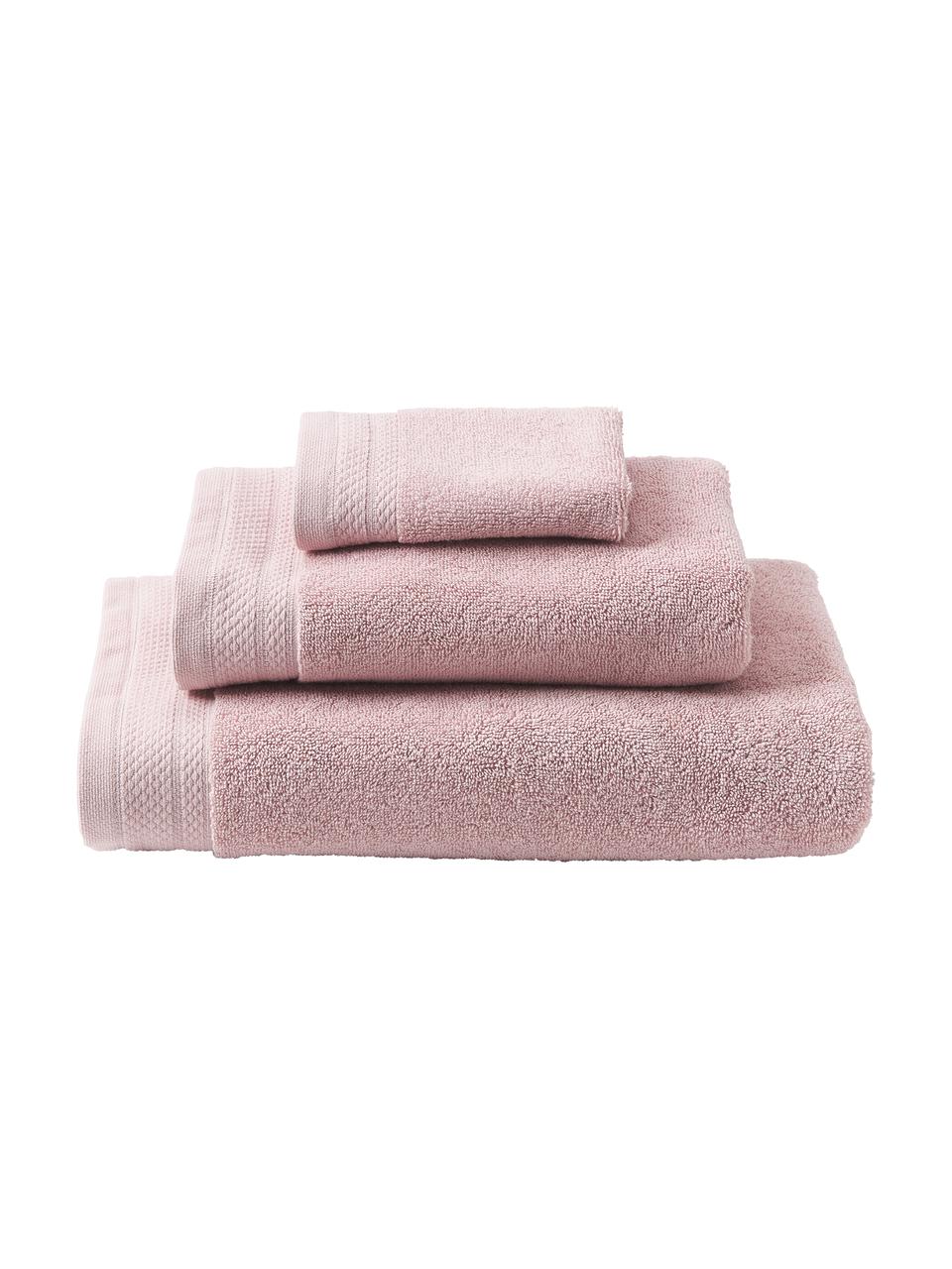 Set 3 asciugamani in cotone organico Premium, 100% cotone organico certificato GOTS (da GCL International, GCL-300517).
Qualità pesante, 600 g/m², Rosa cipria, Set in varie misure