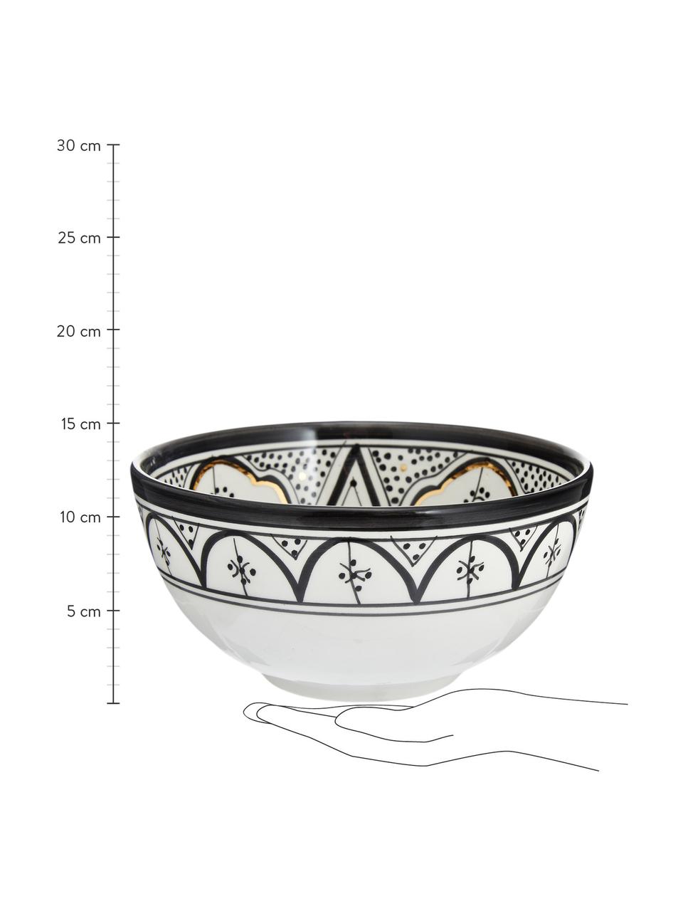 Insalatiera fatta a mano stile marocchino con dettagli dorati Beldi, Ø 25 cm, Ceramica, Nero, crema, oro, Ø 25 x Alt. 12 cm
