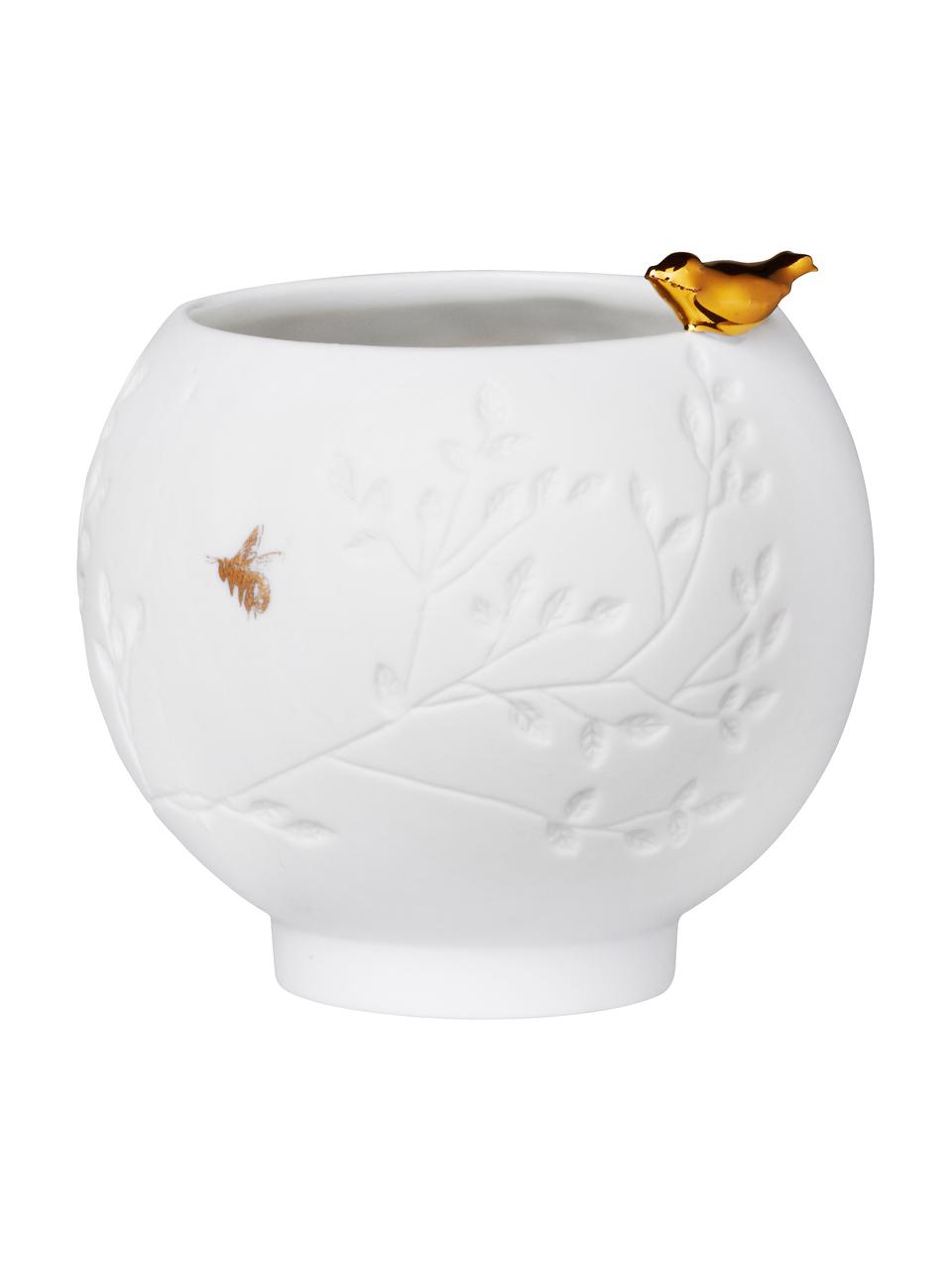 Portavelas de porcelana Golden Bird, Porcelana, Blanco, dorado, Ø 7 x Al 7 cm