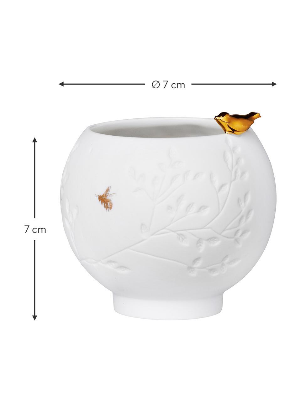 Świecznik na tealighty z porcelany Golden Bird, Porcelana, Biały, odcienie złotego, Ø 7 x W 7 cm
