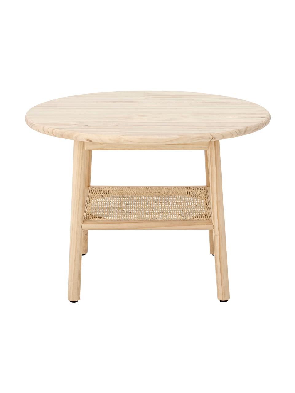 Camma houten salontafel met rotan geweven, Tafelblad: grenenhout, Frame: grenenhout, Plank: rotan, Beige, Ø 60 x H 42 cm