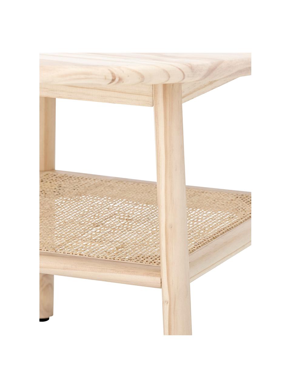 Holz-Couchtisch Camma mit Rattangeflecht, Tischplatte: Kiefernholz, Gestell: Kiefernholz, Ablage: Rattan, Beige, Ø 60 x H 42 cm