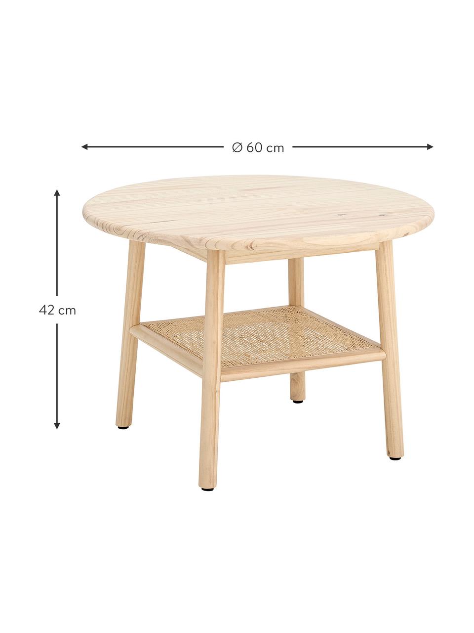 Camma houten salontafel met rotan geweven, Tafelblad: grenenhout, Frame: grenenhout, Plank: rotan, Beige, Ø 60 x H 42 cm