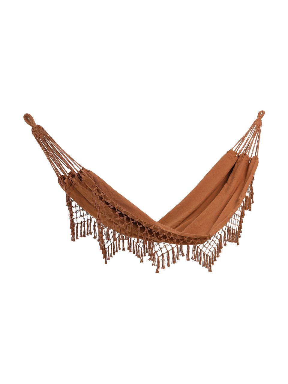 Hamac brun à franges Kauana, 65 % coton, 35 % polyester, Brun, larg. 100 x long. 200 cm
