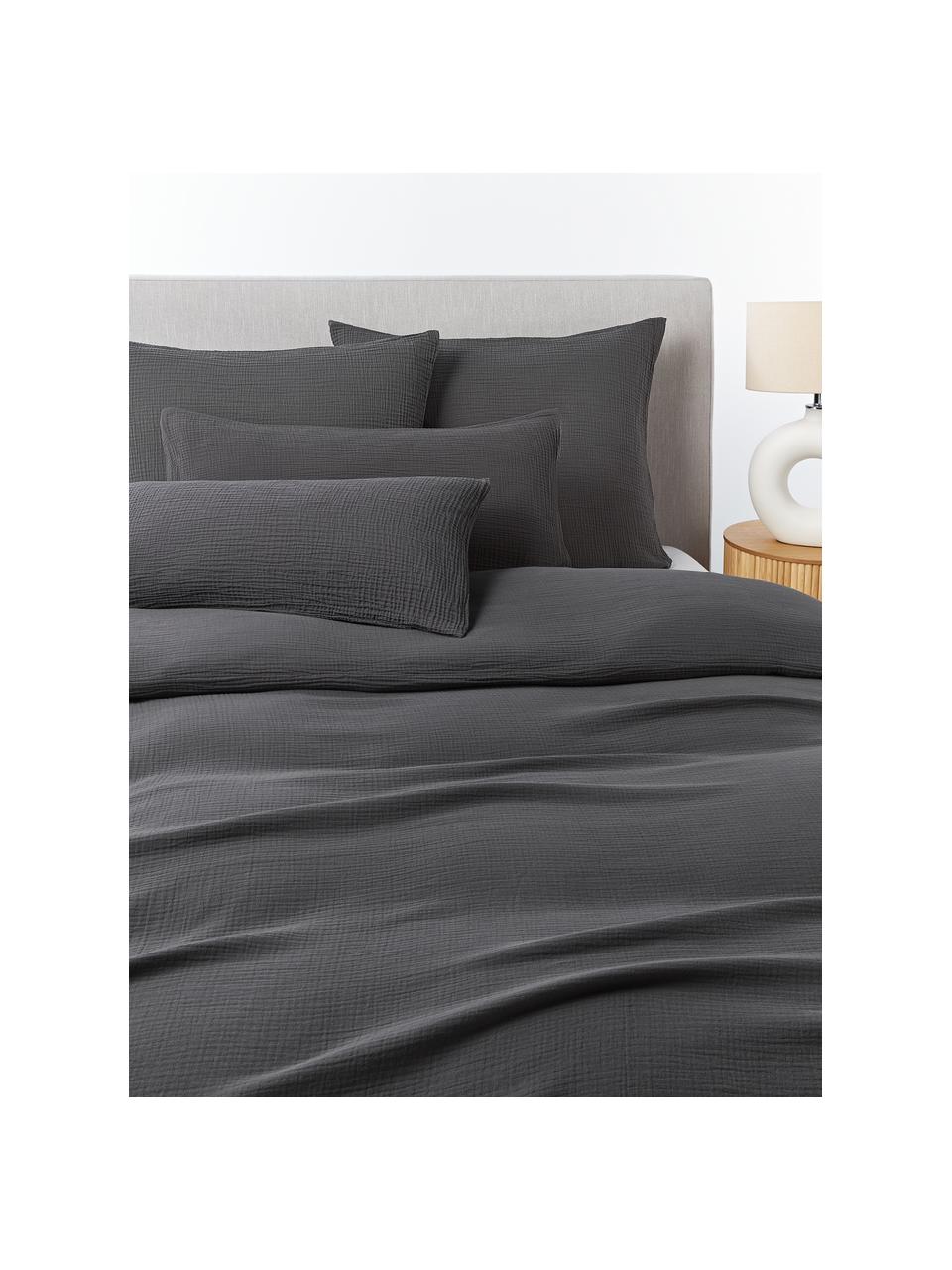 Funda de almohada de muselina Odile, Gris oscuro, An 45 x L 110 cm