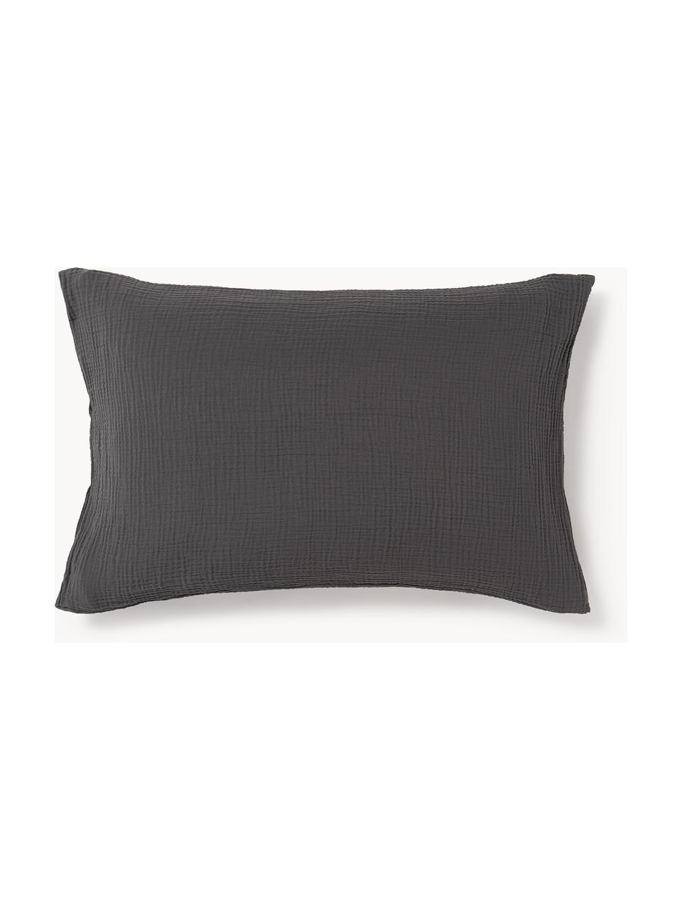 Funda de almohada de muselina Odile, Gris oscuro, An 45 x L 110 cm