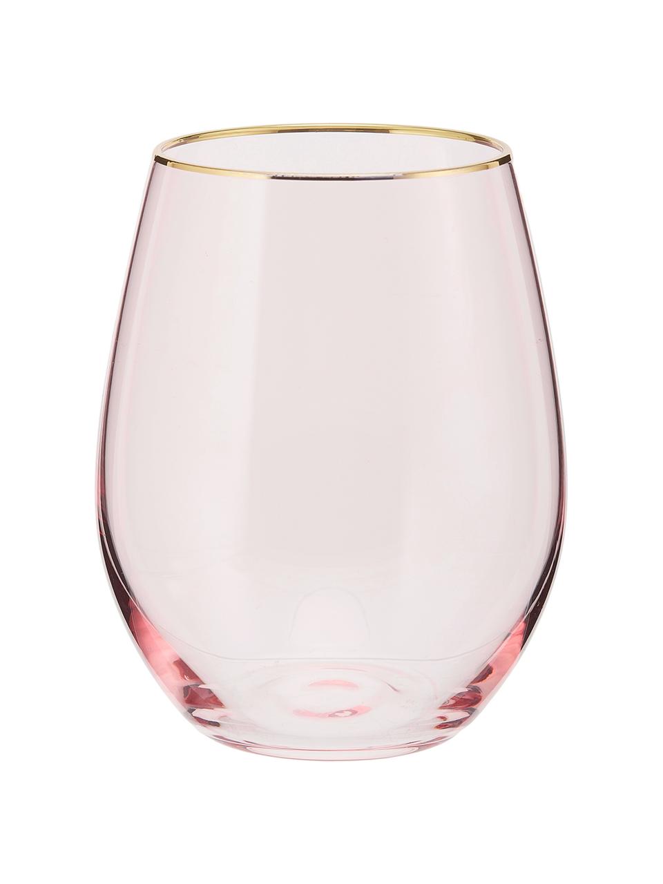 Bicchiere acqua rosa con bordo dorato Chloe 4 pz, Vetro, Pesca, dorato, Ø 9 x Alt. 12 cm, 600 ml